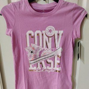 Converse Girl's Youth Pink Chuck Taylor Short Sleeve TShirt NWT Medium
